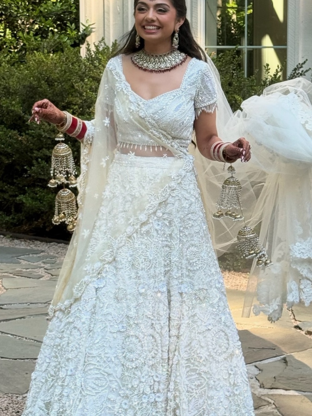 White Embroidered Bridal Lehenga with Beaded Blouse